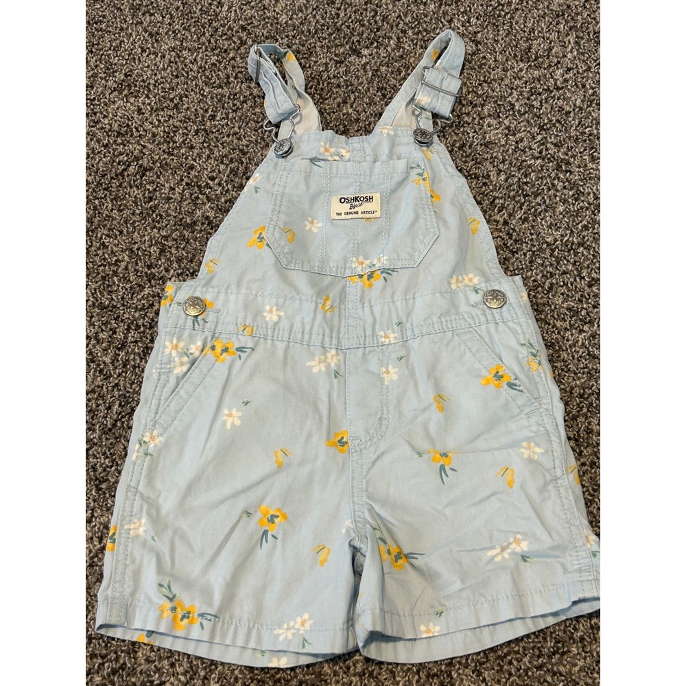 Bb15 OshKosh Bgosh Toddler Girls 3T Floral Shortalls Blue Yellow Flower Overalls